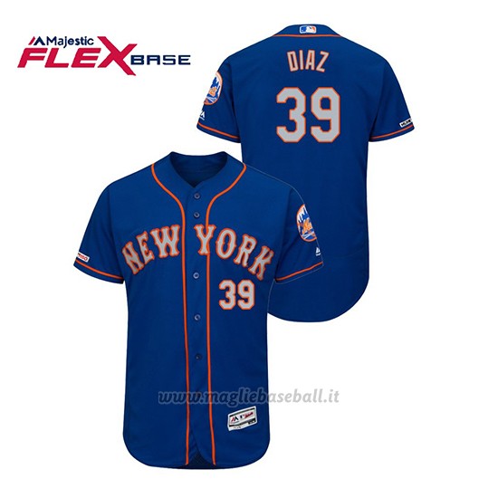 Maglia Baseball Uomo New York Mets Edwin Diaz 150th Aniversario Patch Autentico Flex Base Blu